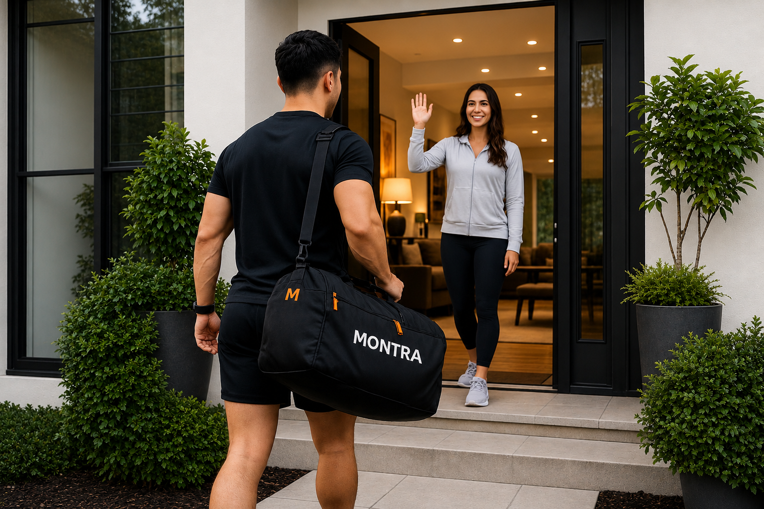 Trainer arriving at a client home session